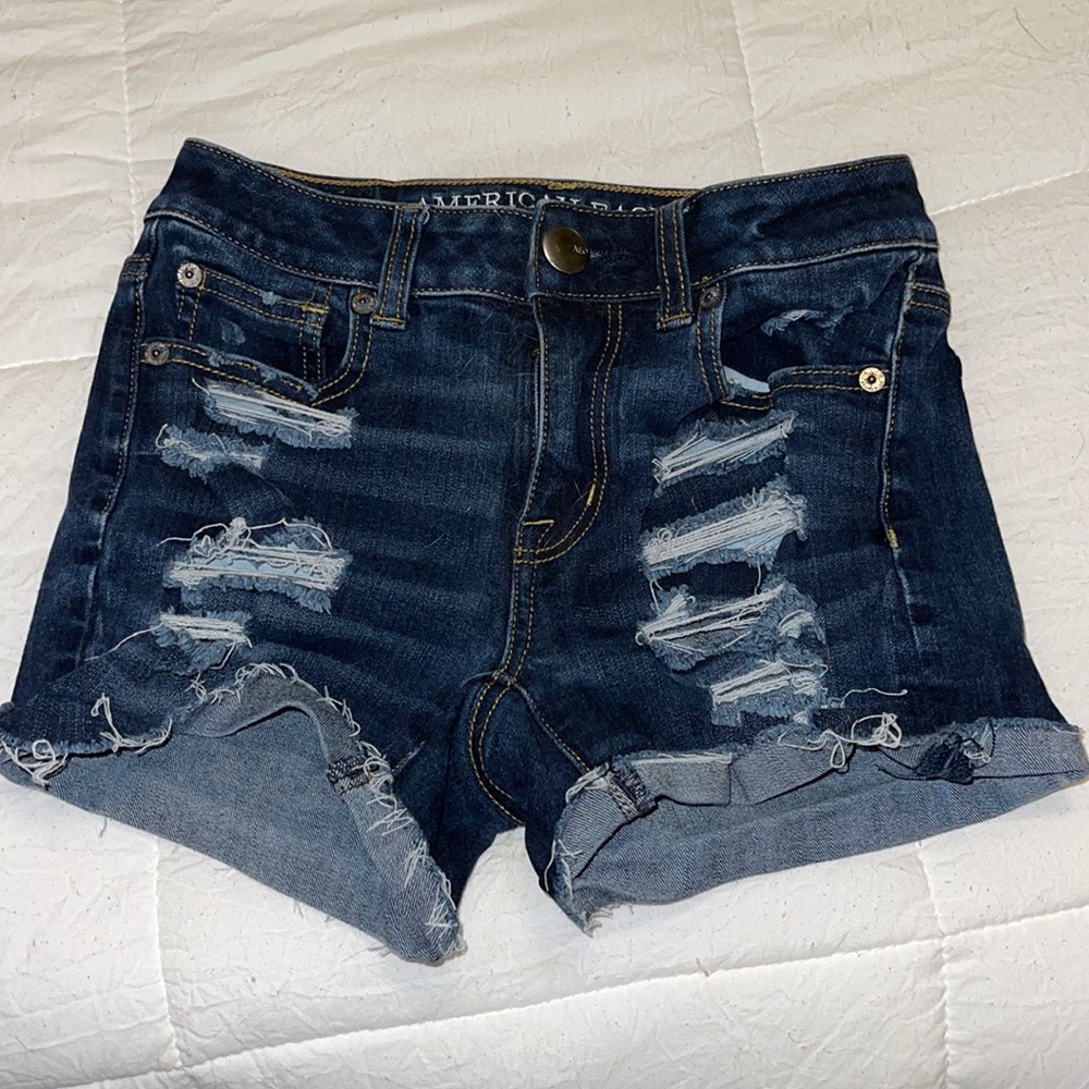 american eagle dark wash jean shorts